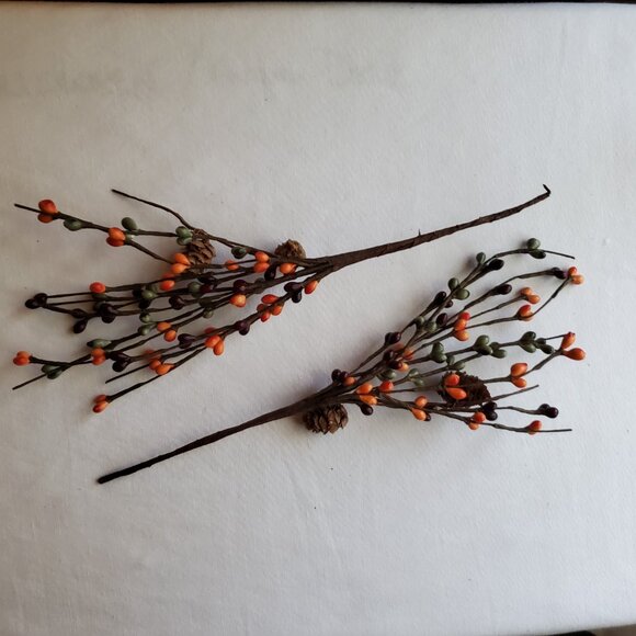 Fall / Autumn Orange, Burgundy, Red, and Green Pip Berry Branches with Pinecones - Picture 5 of 5